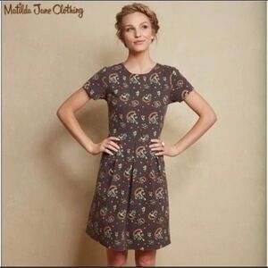 Matilda Jane Brown Maja Ponte Dress Pleated A-Line Skirt Friends Forever Sz M